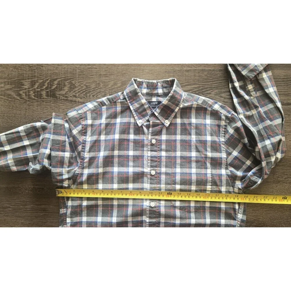 J.Crew Heathered Cotton Men’s Small Plaid Button-Down Shirt Gray Blue Red